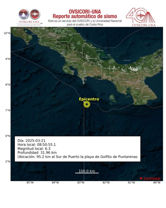 Reporte de sismo. Foto: OVSICORI-UNA
