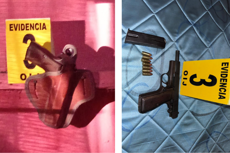Armas decomisadas en allanamientos por narcomenudeo en Cañas. Foto: OIJ. 