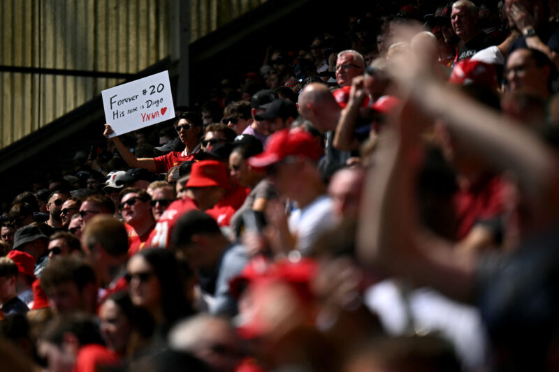 Liverpool homenajea a Diogo Jota. Foto: AFP.