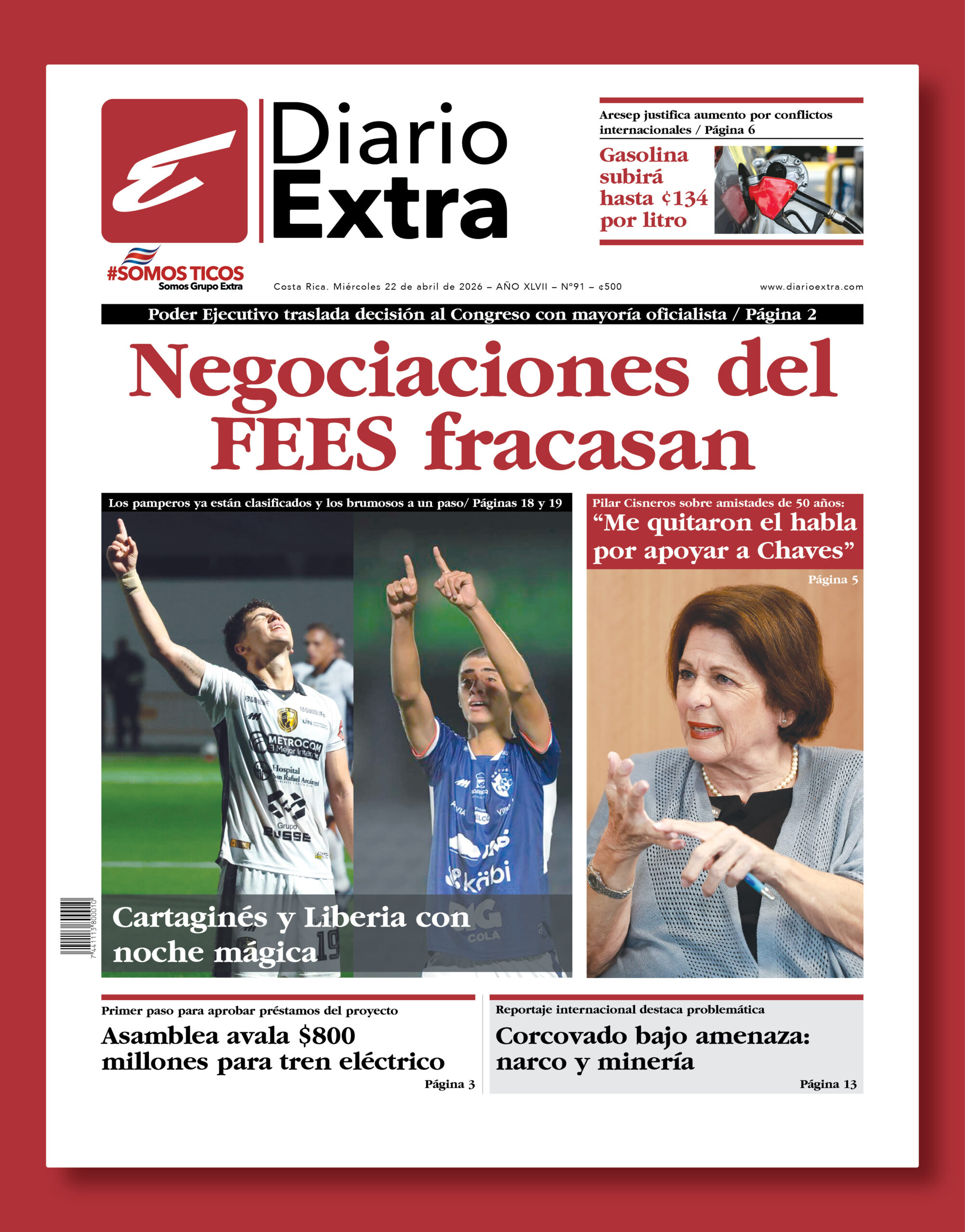Portada de hoy miércoles 22 de abril de 2026