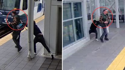 Video: Hombre empuja a otro al tren en movimiento y se salva