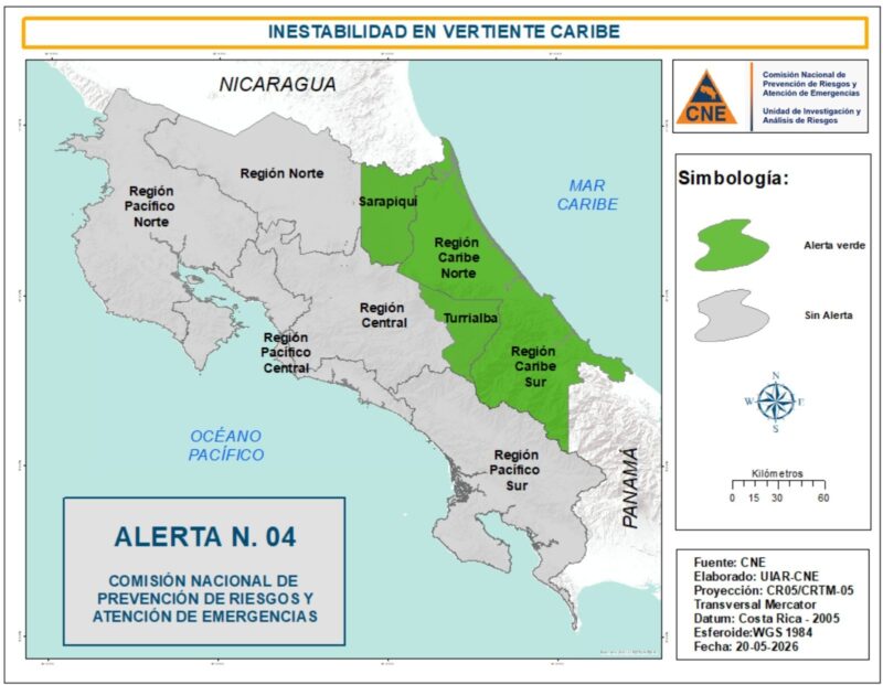 CNE declara alerta verde por afectación de lluvias en el Caribe