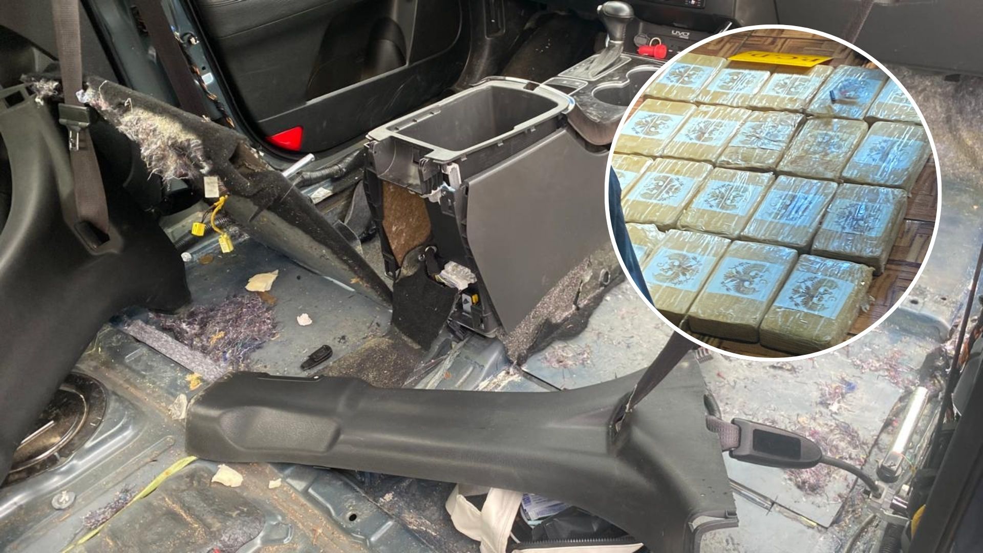 Fotos y video: Oficiales desarman interior de carro y encuentran droga