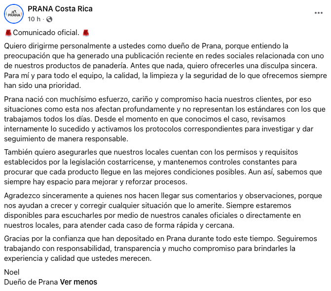 Famosa panadería ofrece disculpas tras denuncia de gusanos en producto