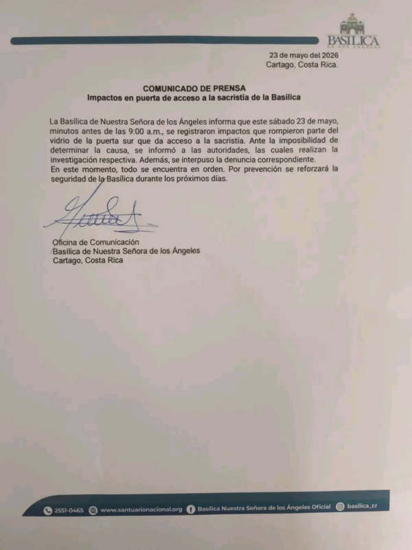 Basílica de los Ángeles confirma impactos en templo durante misa